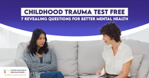 Childhood trauma test free – therapist talking with a woman during counseling session about past experiences and mental health healing.