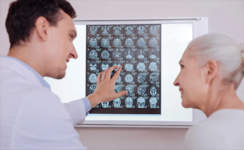 A clinician conducting a neurocognitive assessment