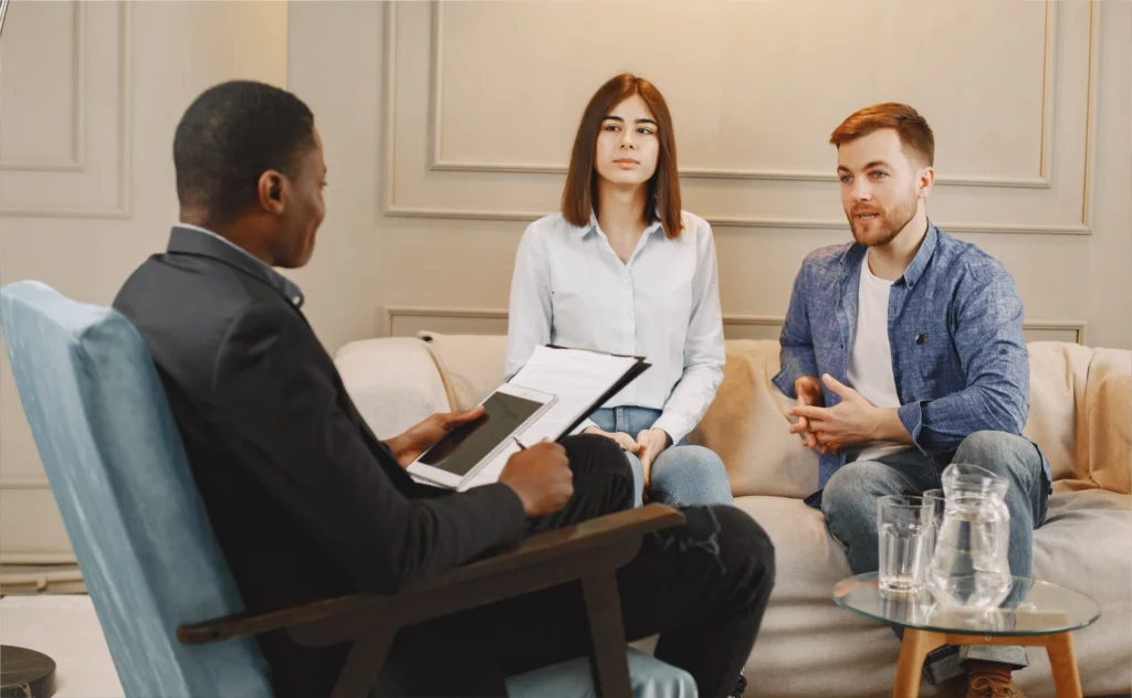A psychotherapy conversation in a comfortable office