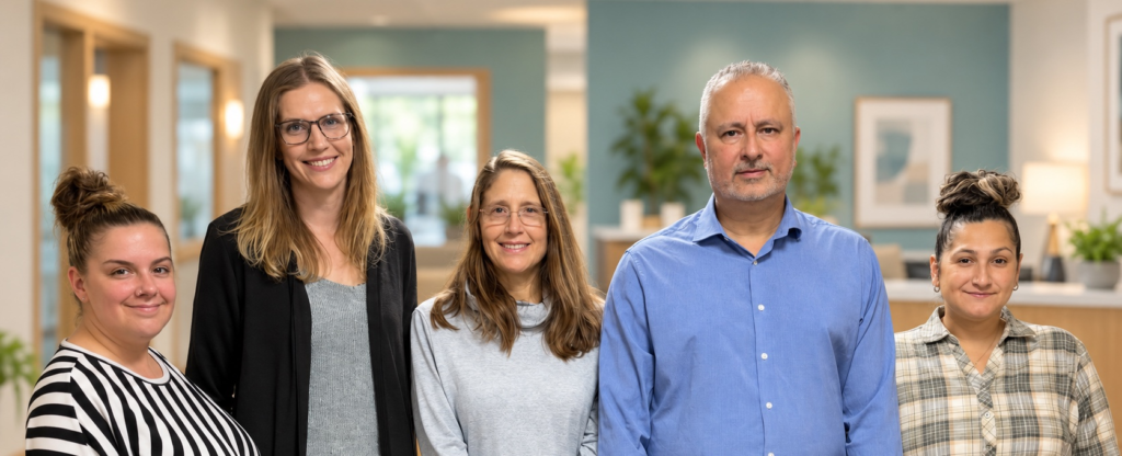 Five members of the Central Connecticut Behavioral Health team together